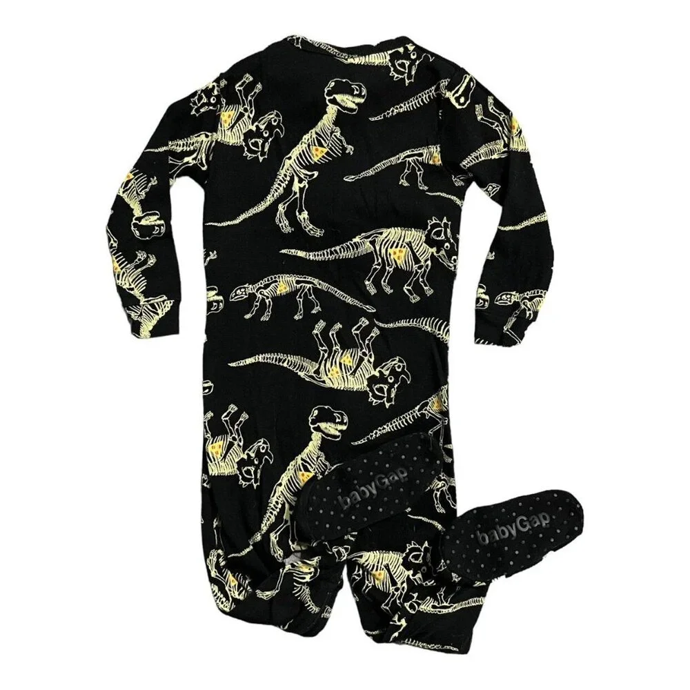 NEW Baby Gap 12-18m Dinosaur Skeleton Zipper Pajamas